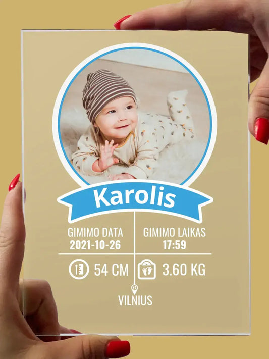 Personalizuotas "It's a Boy" stiklinis posteris su jūsų nuotrauka TeeInBlue