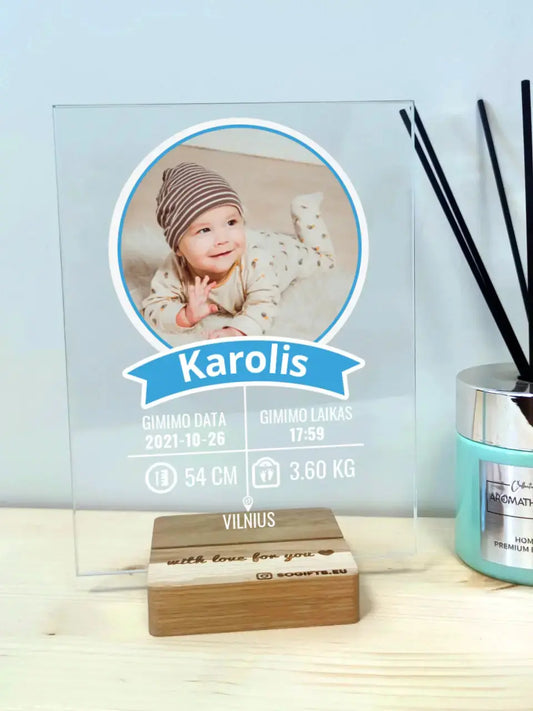 Personalizuotas "It's a Boy" stiklinis posteris su jūsų nuotrauka TeeInBlue
