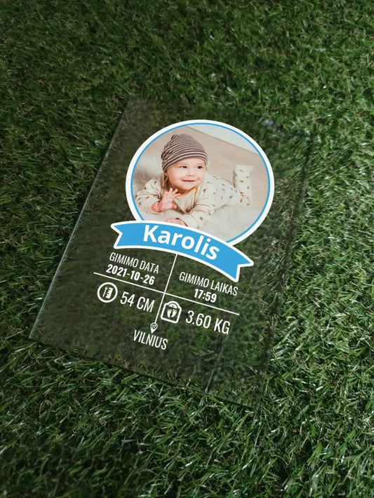 Personalizuotas "It's a Boy" stiklinis posteris su jūsų nuotrauka TeeInBlue