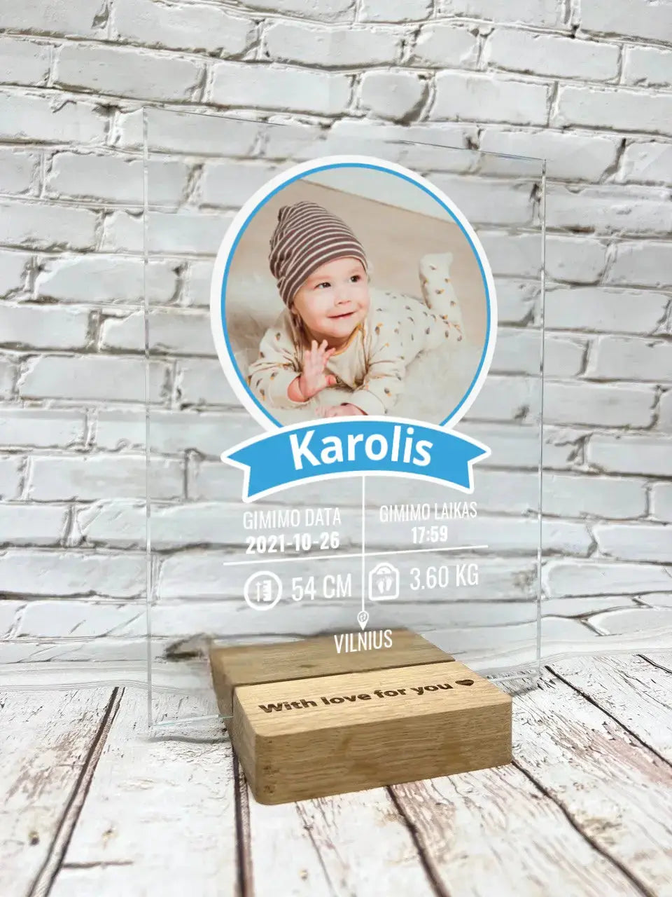 Personalizuotas "It's a Boy" stiklinis posteris su jūsų nuotrauka TeeInBlue