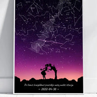 Personalizuotas viso spektro žvaigždžių žemėlapis, plakatas su rėmeliu, su Meilės istorijos pasirinktu siluetu  Poster -  dovanokis.lt