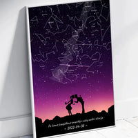 Personalizuotas viso spektro žvaigždžių žemėlapis, plakatas su rėmeliu, su Meilės istorijos pasirinktu siluetu  Poster -  dovanokis.lt