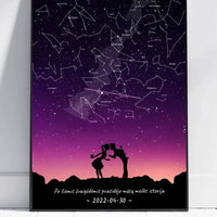 Personalizuotas viso spektro žvaigždžių žemėlapis, plakatas su rėmeliu, su Meilės istorijos pasirinktu siluetu  Poster -  dovanokis.lt