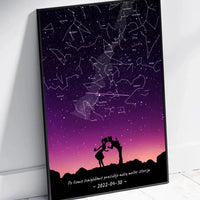 Personalizuotas viso spektro žvaigždžių žemėlapis, plakatas su rėmeliu, su Meilės istorijos pasirinktu siluetu  Poster -  dovanokis.lt