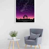Personalizuotas viso spektro žvaigždžių žemėlapis, plakatas su rėmeliu, su Meilės istorijos pasirinktu siluetu  Poster -  dovanokis.lt