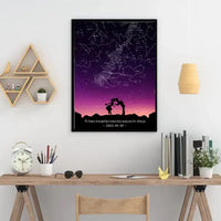 Personalizuotas viso spektro žvaigždžių žemėlapis, plakatas su rėmeliu, su Meilės istorijos pasirinktu siluetu  Poster -  dovanokis.lt