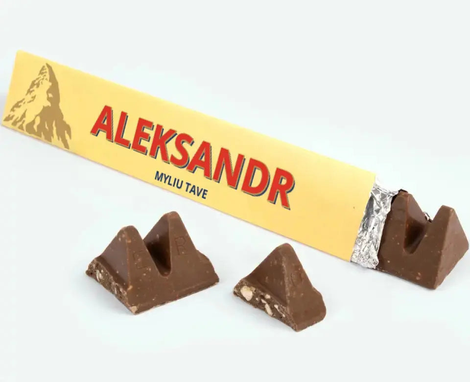 Personalizuotas "Toblerone S" šokoladas su jūsų vardu ir žinutė TeeInBlue