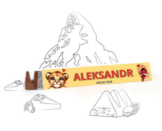 Personalizuotas "Toblerone S" šokoladas su jūsų vardu ir žinutė valentino dienos su gyvunais TeeInBlue
