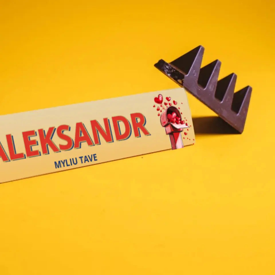 Personalizuotas "Toblerone S" šokoladas su jūsų vardu ir žinutė valentino dienos su gyvunais