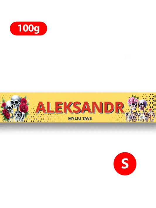Personalizuotas "Toblerone S" šokoladas su jūsų vardu ir žinutė valentino dienos proga, Romantiški skeletų apsikabinimai TeeInBlue