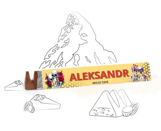 Personalizuotas "Toblerone S" šokoladas su jūsų vardu ir žinutė valentino dienos proga, Romantiški skeletų apsikabinimai TeeInBlue