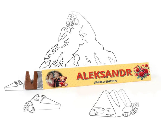 Personalizuotas "Toblerone S" šokoladas su jūsų vardu, nuotrauka ir žinutė valentino dienos proga, romantišku meškiuku pasirinkimas TeeInBlue
