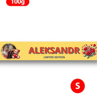Personalizuotas "Toblerone S" šokoladas su jūsų vardu, nuotrauka ir žinutė valentino dienos proga, romantišku meškiuku pasirinkimas TeeInBlue