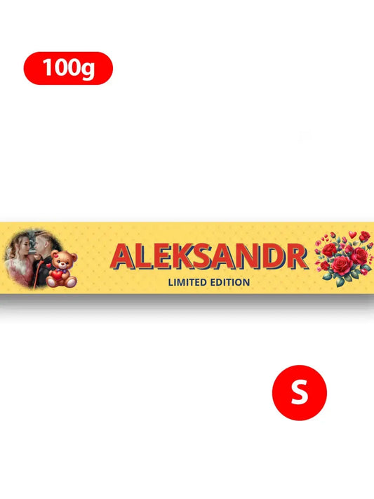 Personalizuotas "Toblerone S" šokoladas su jūsų vardu, nuotrauka ir žinutė valentino dienos proga, romantišku meškiuku pasirinkimas TeeInBlue