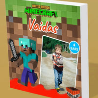 Personalizuota Kinder 4 batonėlių šokoladinė dėžutė su jūsų nuotrauka ir vardu minecraft tematikos vaikams TeeInBlue