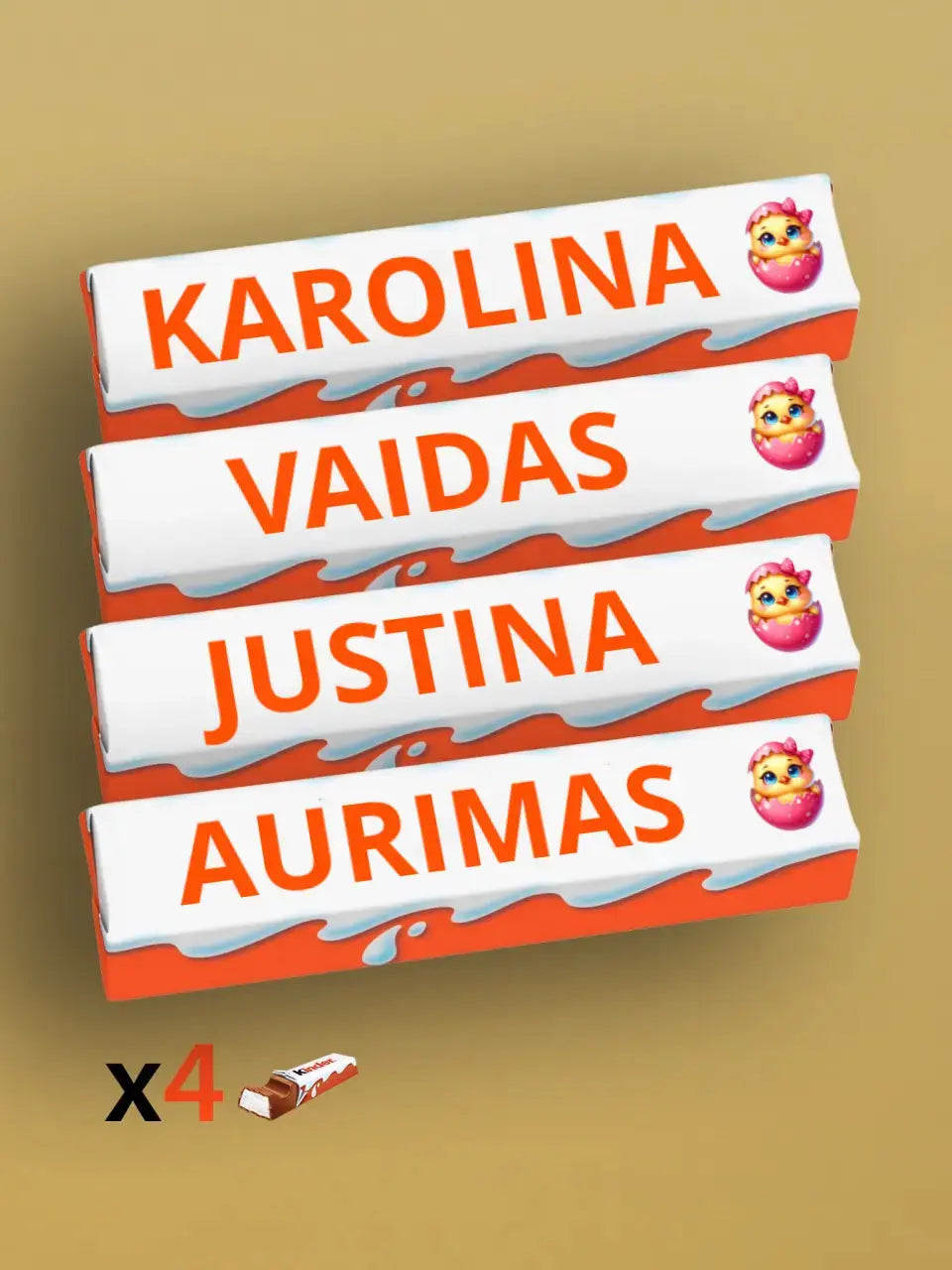 Personalizuotas "Kinder" šokoladas su jūsų vardu skirtas velykoms TeeInBlue