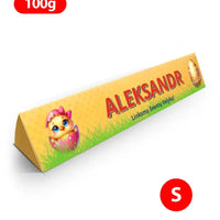 Personalizuotas "Toblerone S" šokoladas su jūsų vardu ir žinutė su velykiniais kiaušiniais ir gyvūnais TeeInBlue