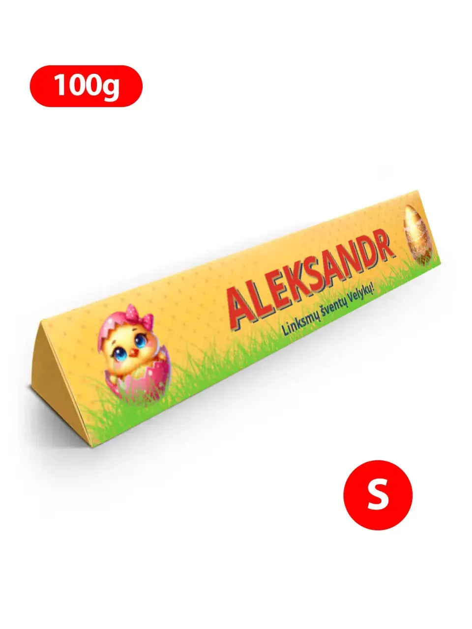 Personalizuotas "Toblerone S" šokoladas su jūsų vardu ir žinutė su velykiniais kiaušiniais ir gyvūnais TeeInBlue