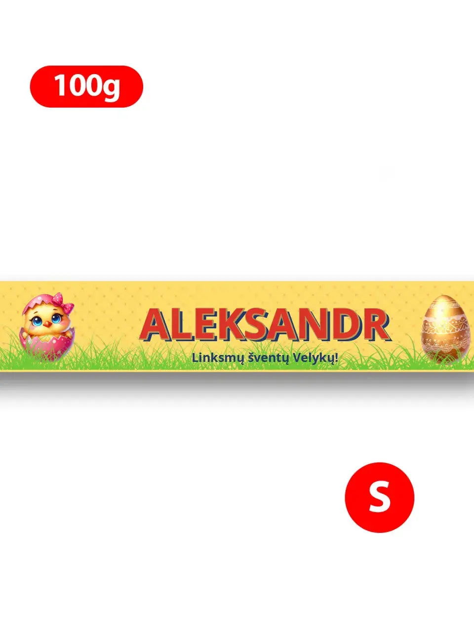 Personalizuotas "Toblerone S" šokoladas su jūsų vardu ir žinutė su velykiniais kiaušiniais ir gyvūnais TeeInBlue