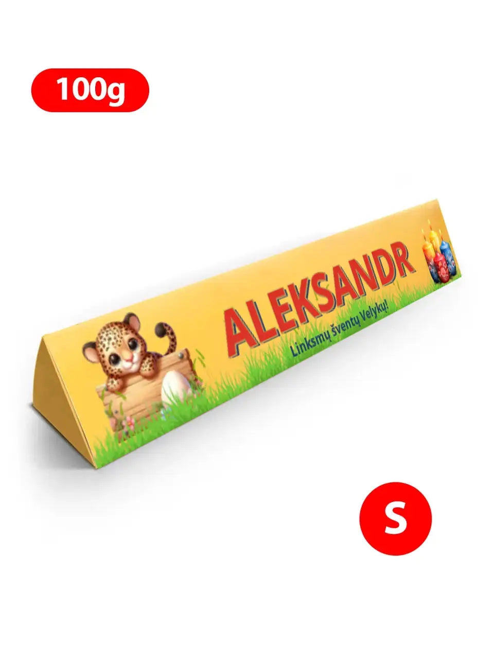 Personalizuotas "Toblerone S" šokoladas su jūsų vardu ir žinutė su velykų gyvūnais TeeInBlue