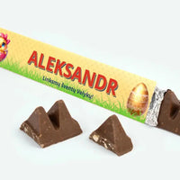 Personalizuotas "Toblerone S" šokoladas su jūsų vardu ir žinutė su velykiniais kiaušiniais ir gyvūnais TeeInBlue