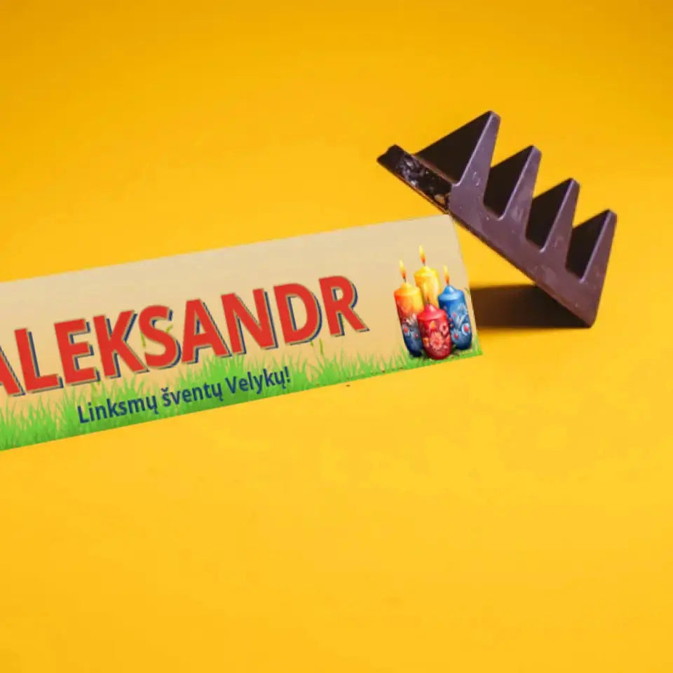 Personalizuotas "Toblerone S" šokoladas su jūsų vardu ir žinutė su velykų gyvūnais TeeInBlue