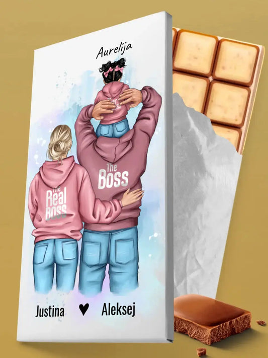 Personalizuotas "Tikra boso šeima" šokoladas, iliustracijos sukurimas su vaiku TeeInBlue Šokoladas