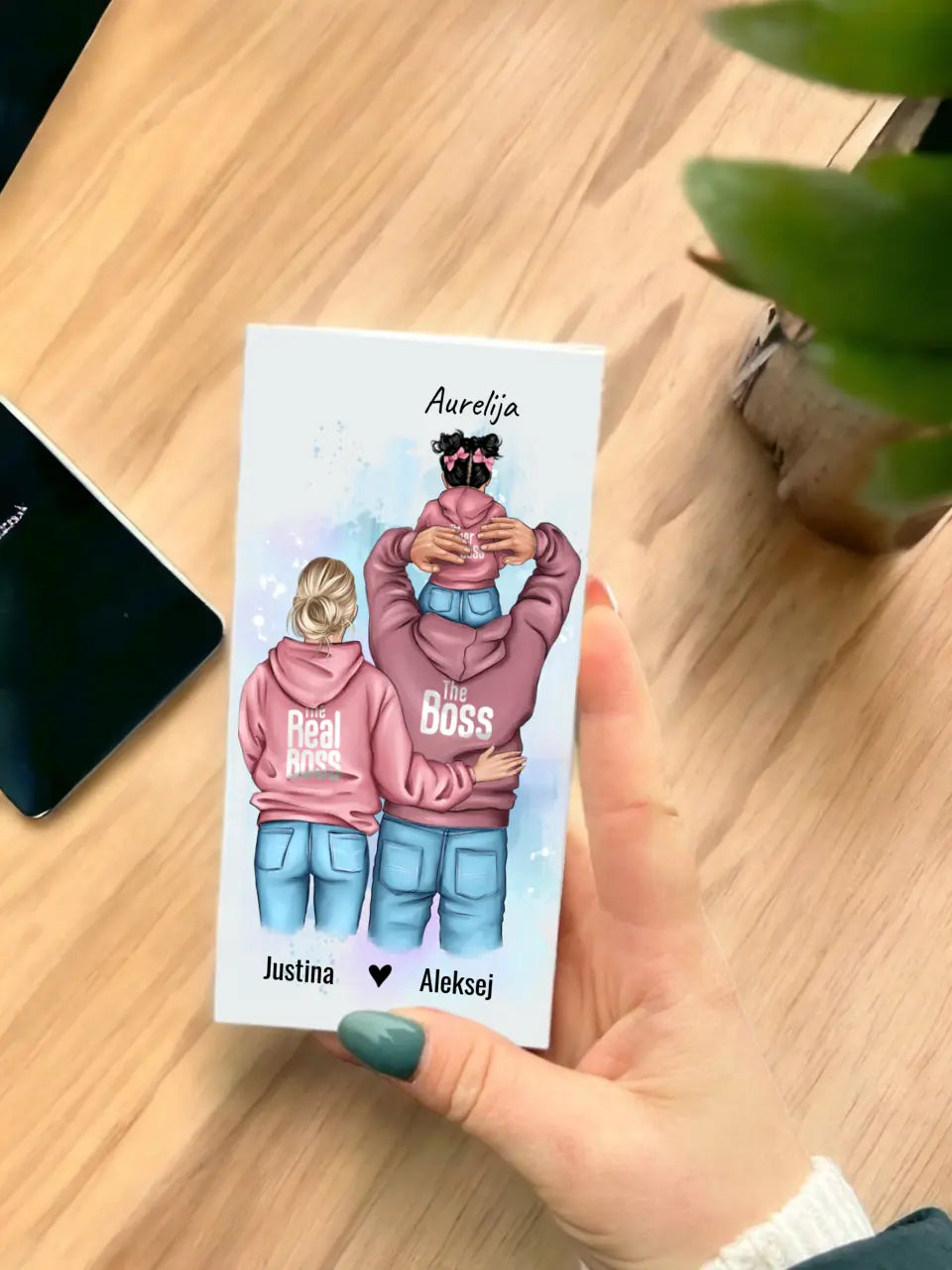 Personalizuotas "Tikra boso šeima" šokoladas, iliustracijos sukurimas su vaiku