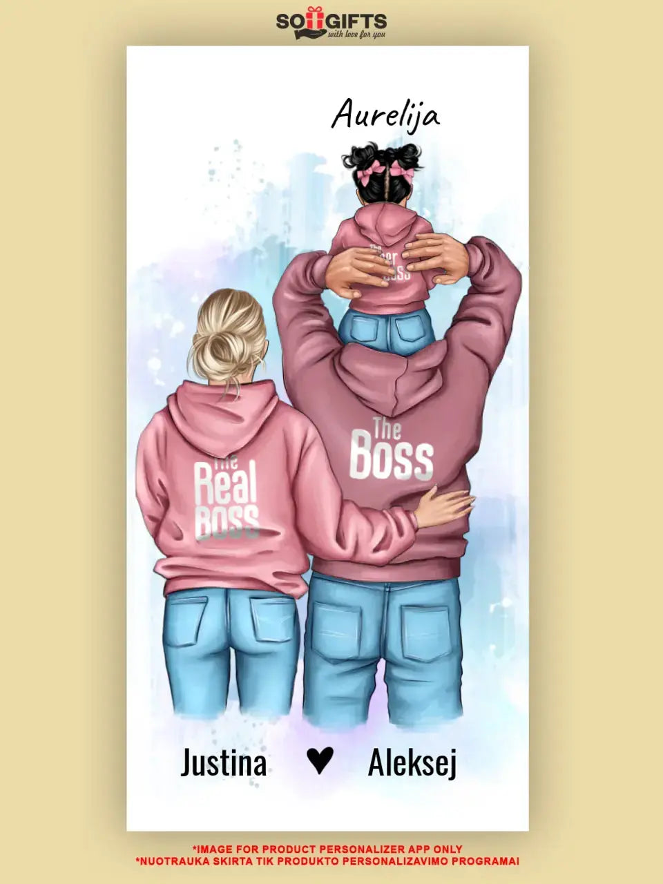 Personalizuotas "Tikra boso šeima" šokoladas, iliustracijos sukurimas su vaiku TeeInBlue Šokoladas