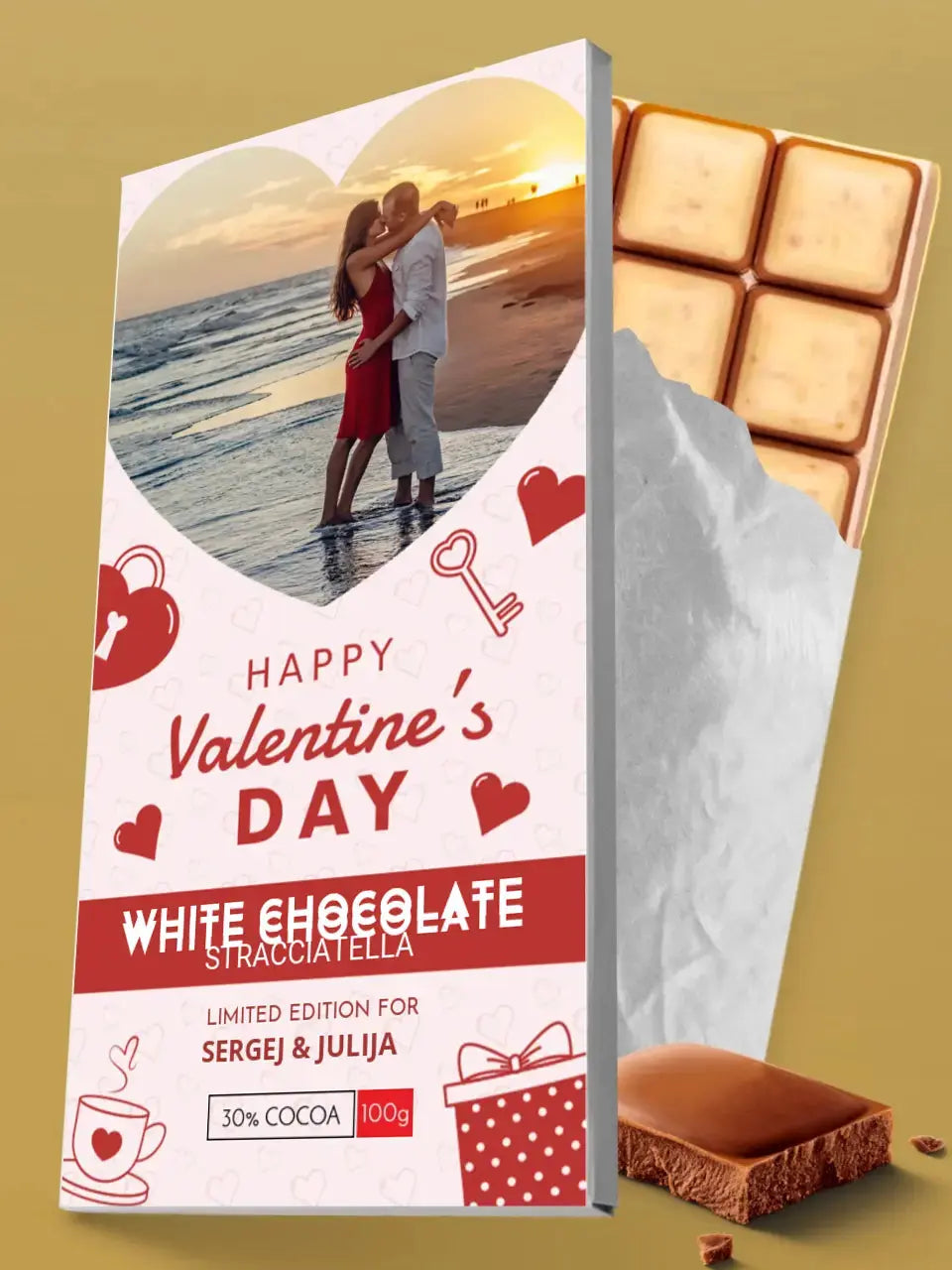 Personalizuotas "Valentino dienos dizainas 4" šokoladas su jūsų nuotrauka TeeInBlue Šokoladas