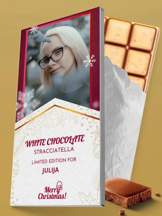 Personalizuotas „Kalėdinio dizaino“ šokoladas su jūsų nuotrauka TeeInBlue Šokoladas