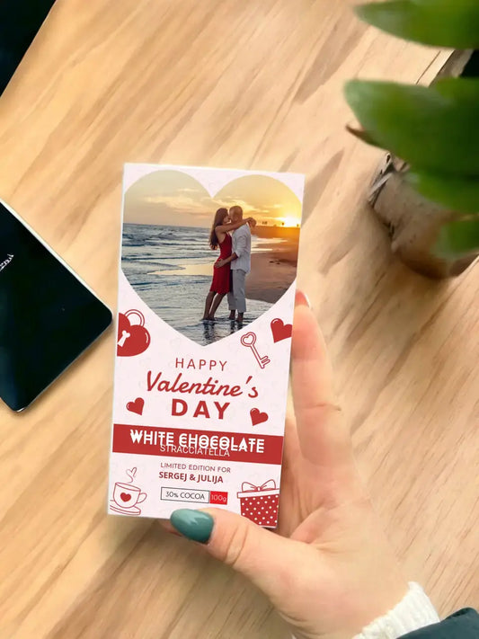 Personalizuotas "Valentino dienos dizainas 4" šokoladas su jūsų nuotrauka TeeInBlue Šokoladas