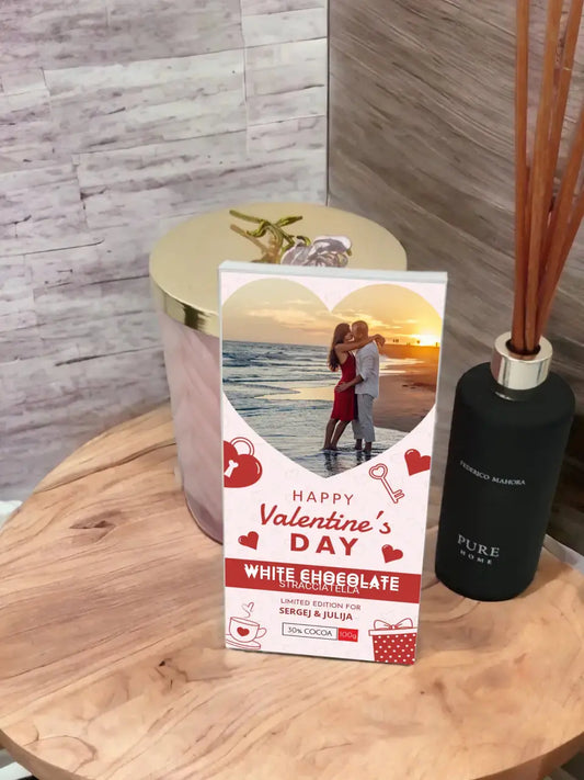 Personalizuotas "Valentino dienos dizainas 4" šokoladas su jūsų nuotrauka TeeInBlue Šokoladas