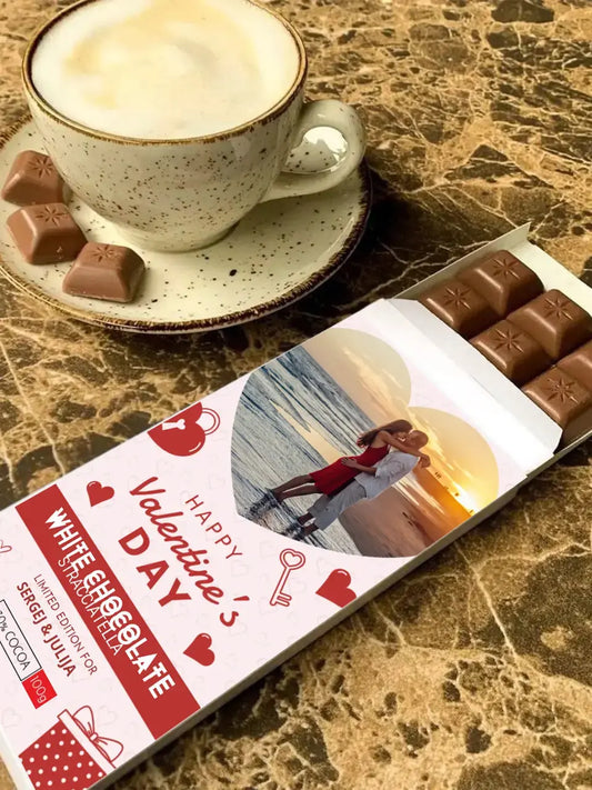 Personalizuotas "Valentino dienos dizainas 4" šokoladas su jūsų nuotrauka TeeInBlue Šokoladas