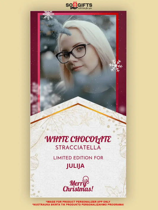 Personalizuotas „Kalėdinio dizaino“ šokoladas su jūsų nuotrauka TeeInBlue Šokoladas