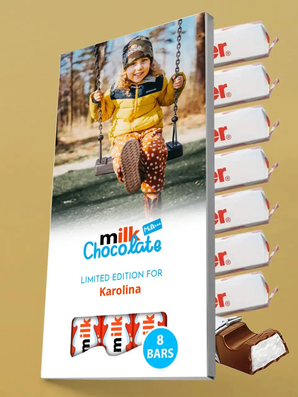 Personalizuotas "Kinder 8 batonėliai" šokoladas su jūsų nuotrauka  Šokoladas -  dovanokis.lt