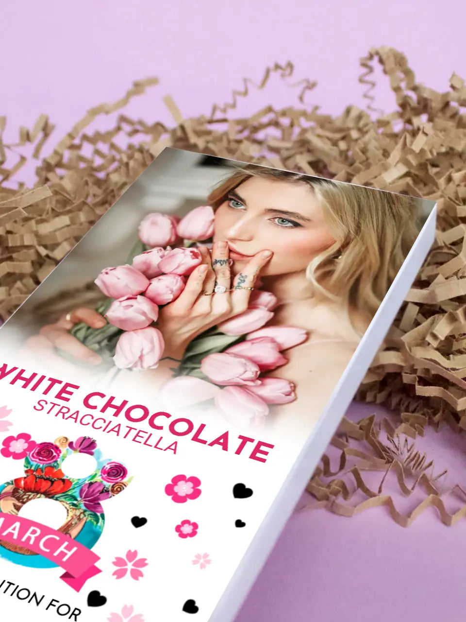Personalizuotas "Moterų dienos dizainas 2" šokoladas su jūsų nuotrauka