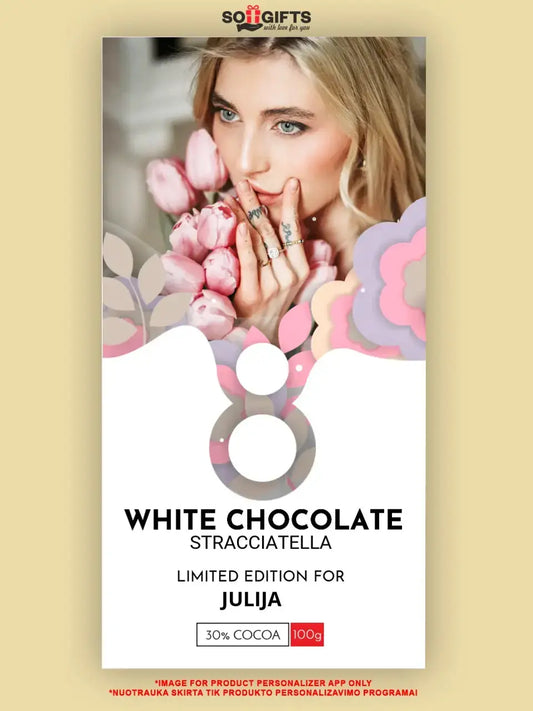 Personalizuotas "Moterų dienos dizainas 1" šokoladas su jūsų nuotrauka TeeInBlue Šokoladas