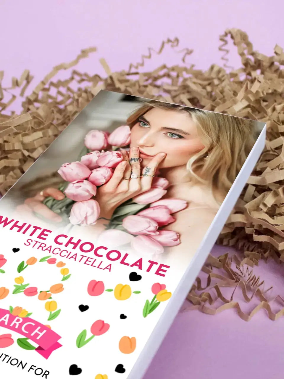 Personalizuotas "Moterų dienos dizainas 3" šokoladas su jūsų nuotrauka TeeInBlue Šokoladas