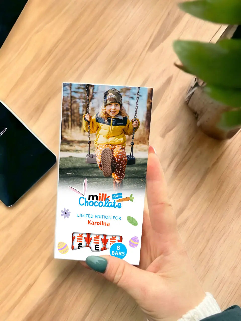 Personalizuota Kinder 8 batonėlių šokoladinė dėžutė su jūsų nuotrauka TeeInBlue