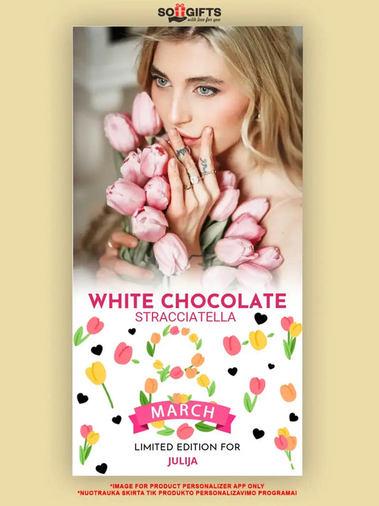 Personalizuotas "Moterų dienos dizainas 3" šokoladas su jūsų nuotrauka TeeInBlue Šokoladas