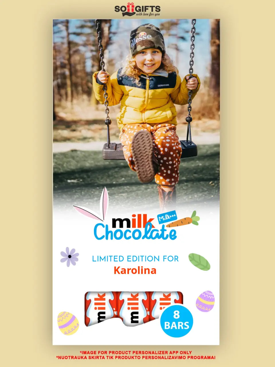 Personalizuota Kinder 8 batonėlių šokoladinė dėžutė su jūsų nuotrauka