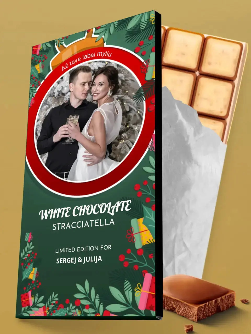 Personalizuotas "Kalėdinis dizainas 3" šokoladas su jūsų nuotrauka TeeInBlue