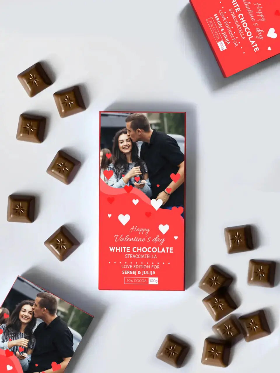 Personalizuotas "Valentino dienos dizainas 3" šokoladas su jūsų nuotrauka TeeInBlue