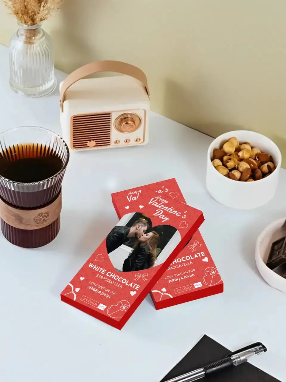 Personalizuotas "Valentino dienos dizainas 2" šokoladas su jūsų nuotrauka TeeInBlue