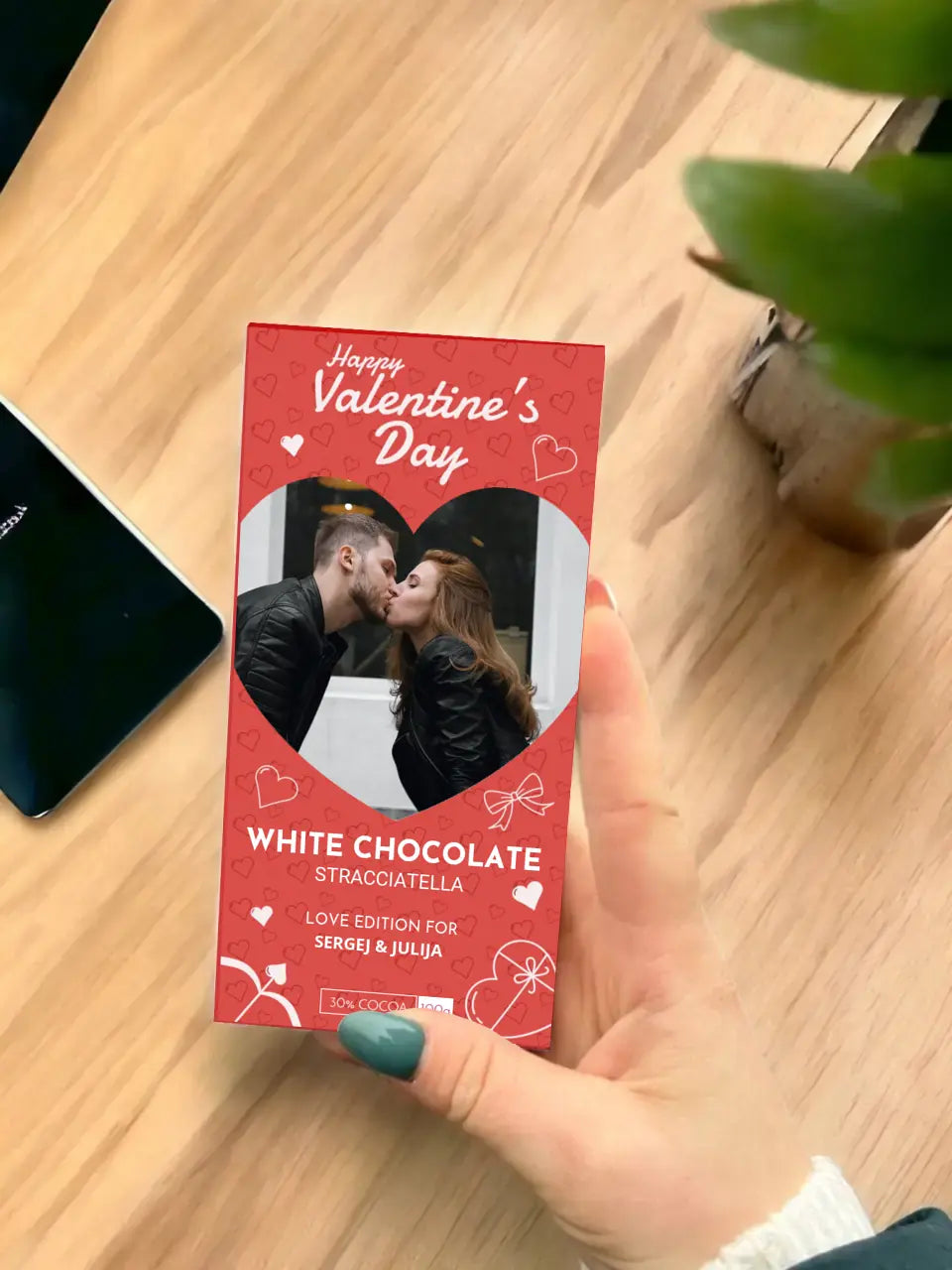 Personalizuotas "Valentino dienos dizainas 2" šokoladas su jūsų nuotrauka
