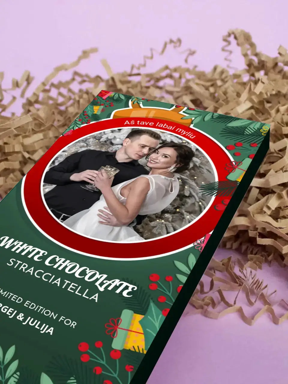 Personalizuotas "Kalėdinis dizainas 3" šokoladas su jūsų nuotrauka TeeInBlue