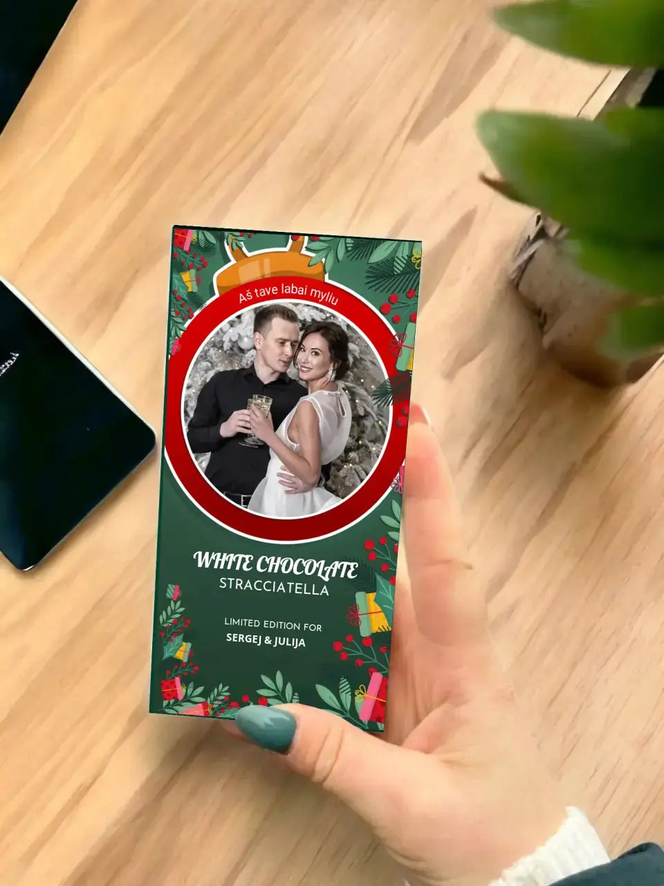 Personalizuotas "Kalėdinis dizainas 3" šokoladas su jūsų nuotrauka TeeInBlue