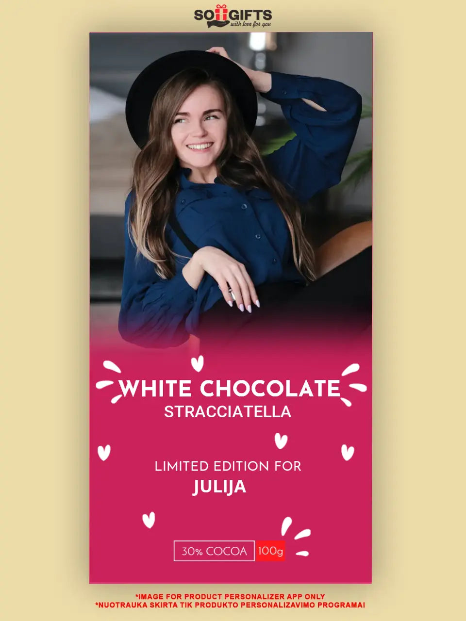 Personalizuotas "Valentino dienos dizainas" šokoladas su jūsų nuotrauka
