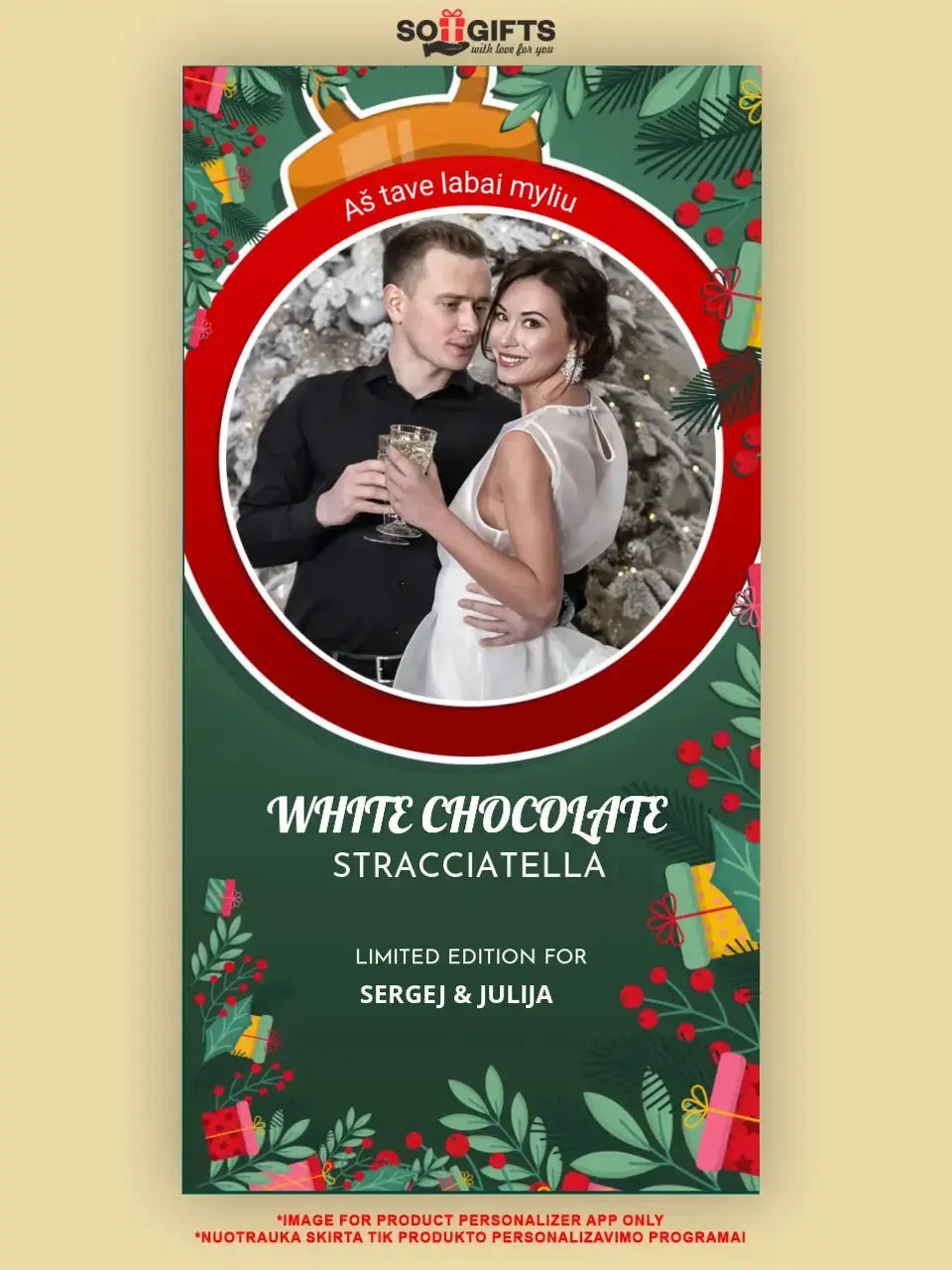 Personalizuotas "Kalėdinis dizainas 3" šokoladas su jūsų nuotrauka TeeInBlue